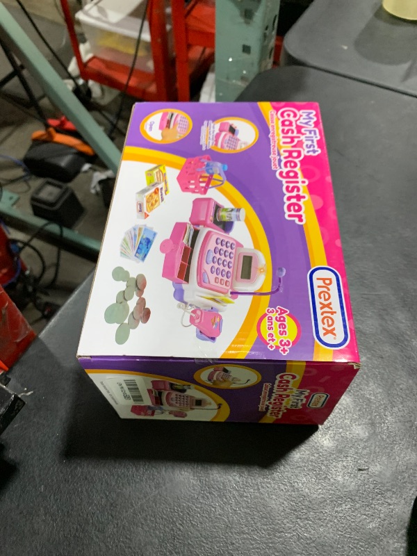 Photo 1 of Prextex Grocery Store Pretend Play Electronic Toy Cash Register Set - STEM Cash Register for Kids with Microphone, Play Money, and Food Basket - Kids Checkout Toys with Scanner- Pink