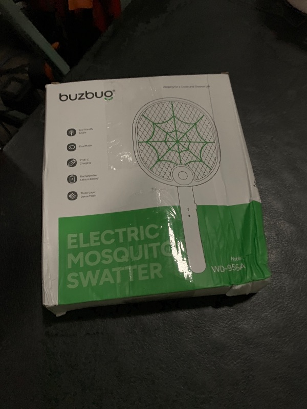 Photo 1 of Buzbug Electric Fly Swatter, Type-C Rechargeable Mosquito Swatter, Foldable, Dual Handheld and Auto Zap Mode, 3800V Powerful Instant Bug Zapper Racket, Mosquito Bat for Indoor Outdoor Camping -WD956A