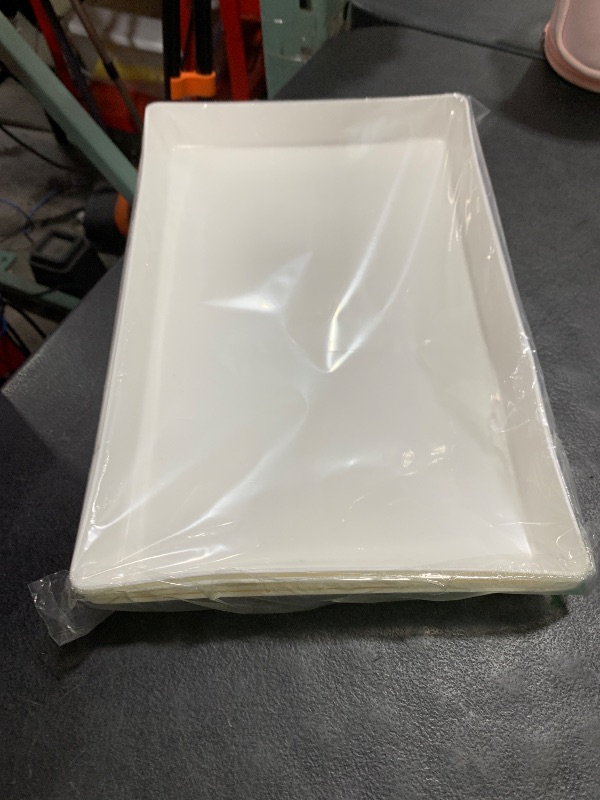 Photo 1 of US Acrylic White Plastic Serving Trays (Set of 4) 15” x 10” | Large Unbreakable Reusable Rectangular Party Platters | Serve Appetizers, Fruit, Veggies, & Desserts | BPA-Free & Made in USA