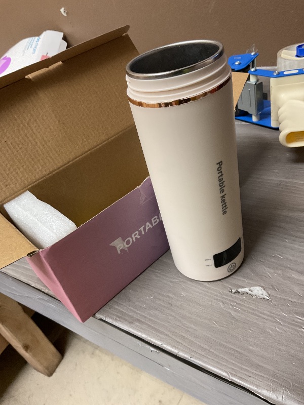 Photo 1 of Travel Electric Kettle Portable Mini Kettle,Small Hot Water Boiler with 4 Temperature Settings,304 Stainless Steel,Fast Boiling Water with Auto Shut-Off and Boil Dry Protection,400ml (Beige, 400ML)