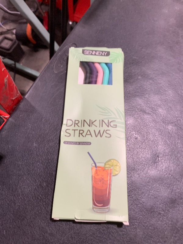 Photo 1 of Senneny Set of 5 Stainless Steel Straws with Silicone Flex Tips Elbows Cover, 2 Cleaning Brushes and 1 Portable Bag Included (Silver)- 8mm diameter
