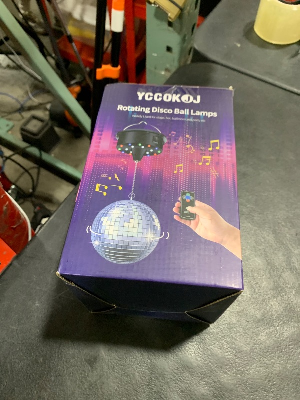 Photo 1 of 10RPM Disco Ball with Motor and 6Inch Mirror Ball — Plug/Battery Operated Disco Motor with 18 LED Beads 4 Color Lights and Remote Control, for Birthday Party, Back to 70s Theme Party Atomosphere