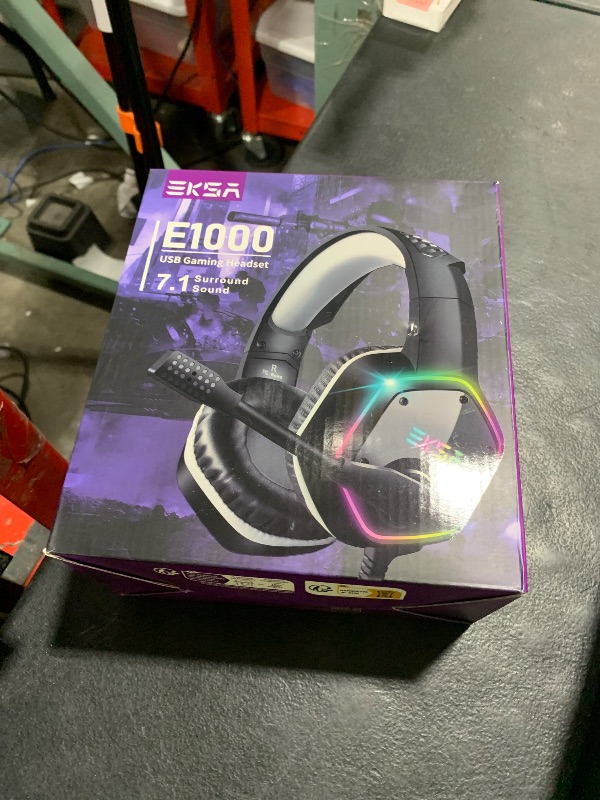 Photo 1 of EKSA E1000 USB Gaming Headset for PC, Computer Headphones with Microphone/Mic Noise Cancelling, 7.1 Surround Sound, RGB Light - Wired Headphones for PS4, PS5 Console, Laptop, Call Center