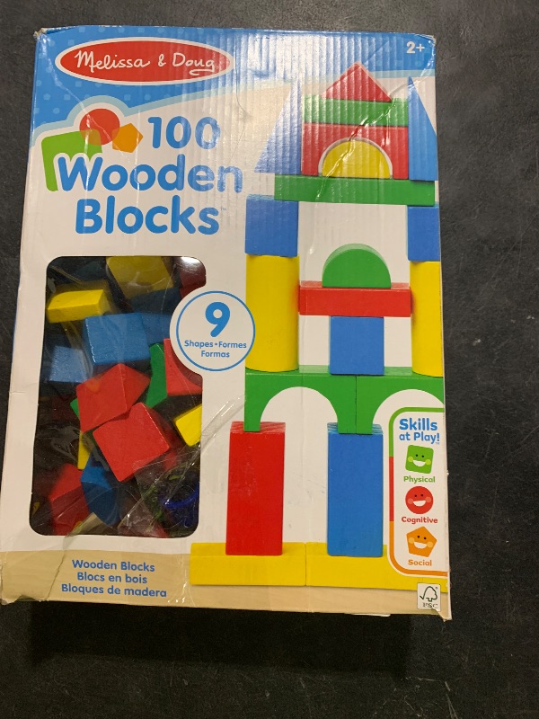 Photo 1 of Melissa & Doug Wooden Building Blocks Set - 100 Blocks in 4 Colors and 9 Shapes - FSC Certified