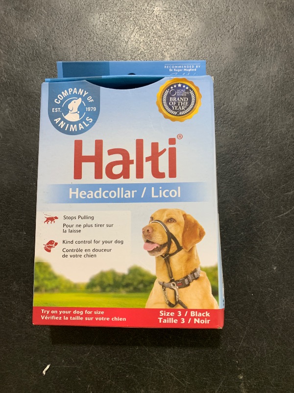 Photo 1 of HALTI Headcollar - To Stop Your Dog Pulling on the Leash. Adjustable, Reflective and Lightweight, with Padded Nose Band. Dog Training Anti-Pull Collar for Medium Dogs (Size 3, Black)