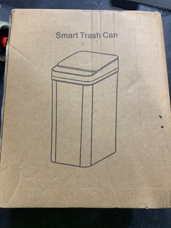 Photo 1 of Anborry Bathroom Trash Cans with Lid Touchless Automatic Motion Sensor 4 Gallon Small Garbage Can, Smart Electric Plastic Narrow Garbage Bin for Living Room Bedroom Office Kitchen (White)