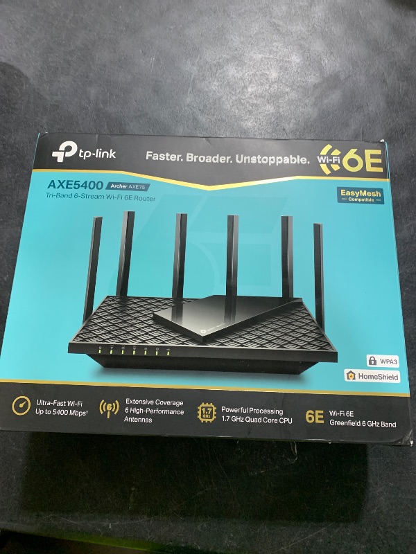 Photo 1 of TP-Link AXE5400 Tri-Band WiFi 6E Router (Archer AXE75)- Gigabit Wireless Internet for Gaming, VPN, OneMesh, WPA3