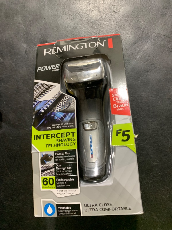 Photo 1 of Remington F5 Power Series Foil Shaver, Electric Razor for Men, Cordless Rechargeable with Pop Up Trimmer, Pivot & FlexFoil Technology, Lightweight Handheld Design, Black