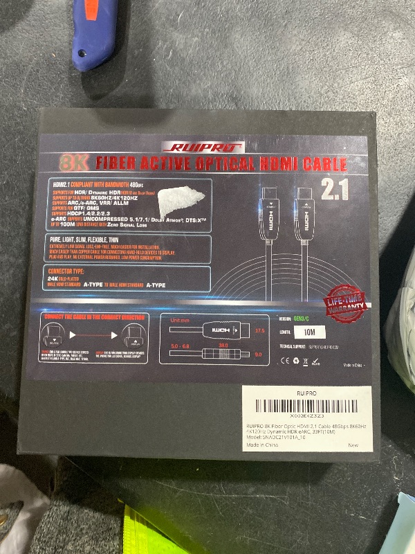 Photo 1 of RUIPRO 8K Fiber Optic HDMI Cable 33 Feet 48Gbps 8K60Hz 4K120Hz Dynamic HDR eARC HDCP2.2/2.3 for RTX4080/4090/3080/3090, Xbox S/X, PS5/4, AVR, Projector, LG/Samsung/Sony TV