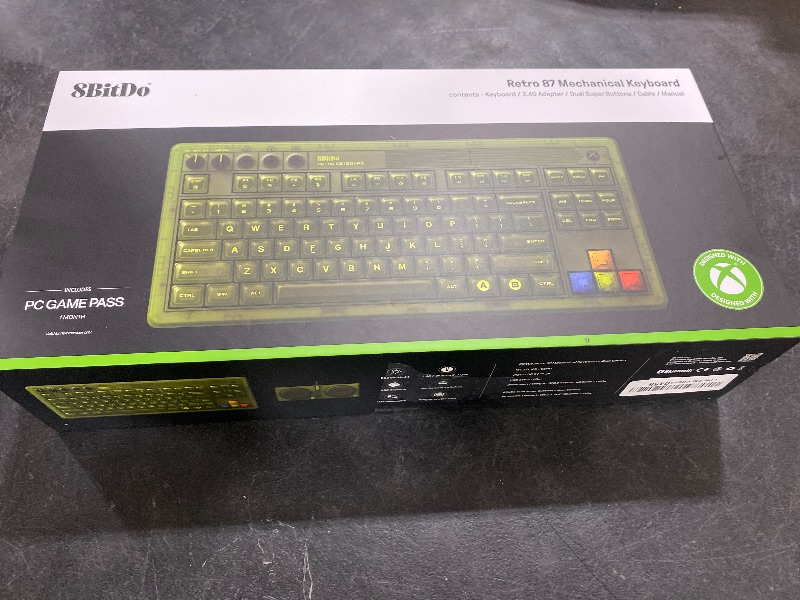 Photo 1 of 8Bitdo 87 Keys Retro Mechanical Keyboard Bluetooth/2.4G/USB-C, RGB Backlight, Hot Swappable, Dual Super Programmable Buttons, Volume Knob for PC and Android - Xbox Edition (Officially Licensed)