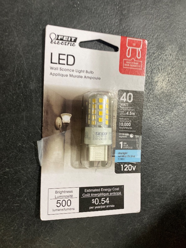 Photo 1 of Feit Electric G9 LED Bulb Dimmable 40W Equivalent, 500 Lumens, Daylight T4 Halogen Replacement for Chandeliers, Vanitiy Lights or Desk Lamps, BPG940/850/LED
