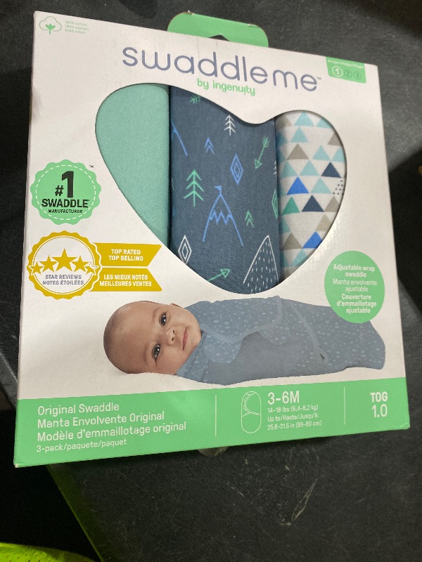 Photo 1 of SwaddleMe by Ingenuity Original Swaddle, 100% Cotton, Improves Sleep & Calms Startle Reflex, 3-6 Months, 14-18 lbs, 1.0 TOG, 3-Pack, Baby Swaddle Blanket - Mountaineer