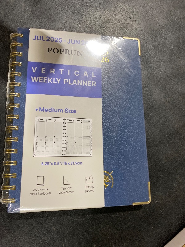 Photo 1 of POPRUN Academic Planner 2025-2026 (July 2025-June 2026), Daily Weekly and Monthly Appointment Book (Wirebound Hard Cover - 6.25'' x 8.5'') with Hourly Time Slots, Tabs, 100 GSM - Navy Blue