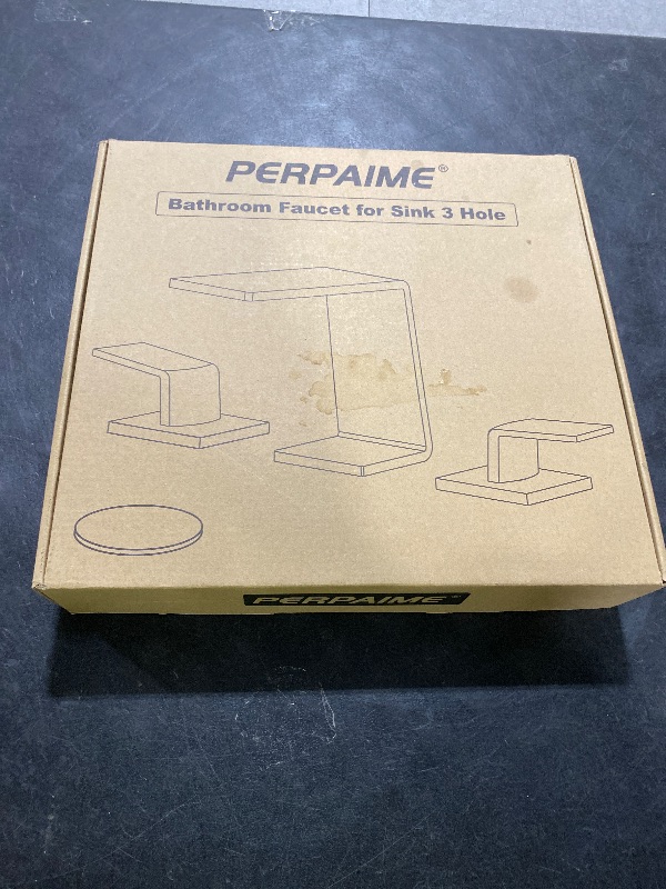 Photo 1 of PerPaiMe Bathroom Faucet 3 Hole - 8 Inch Waterfall Bathroom Faucets, Black Bathroom Sink Faucets with Pop Up Drain, Modern Widespread Elegant Faucet, P3009B