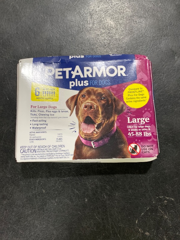 Photo 1 of PetArmor Plus Flea and Tick Prevention for Dogs, Dog Flea and Tick Treatment, 6 Doses, Waterproof Topical, Fast Acting, Large Dogs Dogs (45-88 lbs)