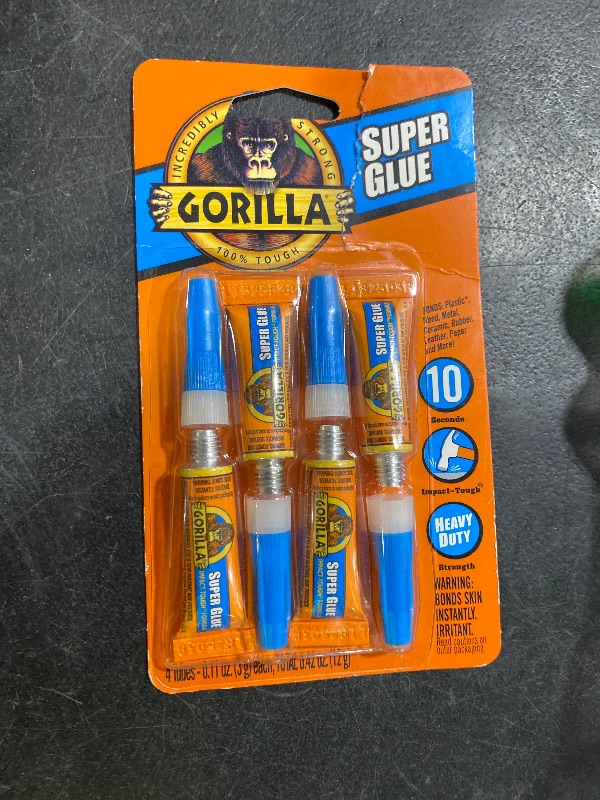 Photo 1 of Gorilla Super Glue, Clear Glue, Four 3 Gram Tubes (Pack of 1) - All Purpose and Fast Setting for Projects and Repairs