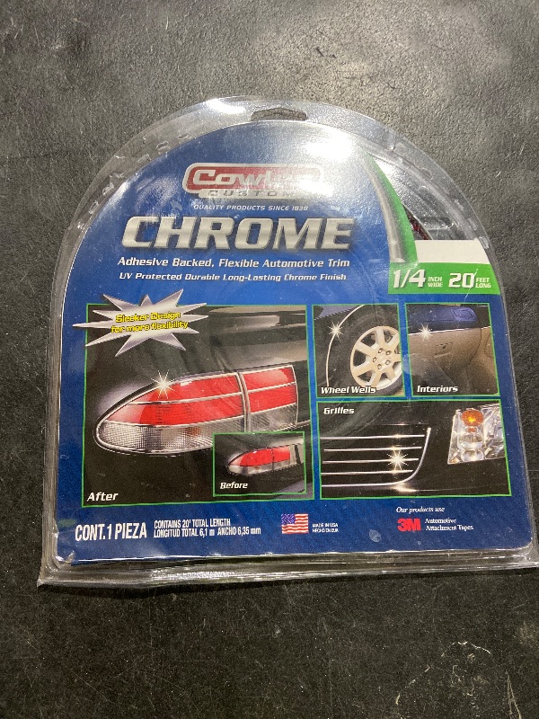 Photo 1 of COWLES Custom - Premium Universal Body Molding for All Vehicles - Easy Install, Chrome Finish, 1/4" by 20 feet, UV Protected, Long Lasting Flexible PVC