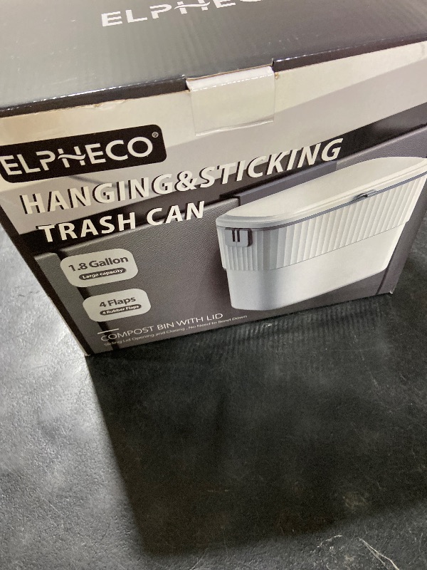 Photo 1 of ELPHECO Kitchen Compost Bin with Lid 1.8 Gallon Hanging Trash Can with Lid, 7 Liter Wall-Mounted Garbage Can for Kitchen Cabinet Door, Small Under Sink Trash Can for Cupboard, Bathroom, Office