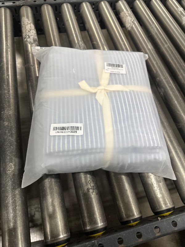 Photo 1 of MWL Toy Striped Duvet Cover Set Full Size 3 Pcs Breathable Durable 100% Washed Cotton Comforter Cover for All Seasons Chic Linen Like Textured Bedding Set (Light Blue White Pinstripes, Full)
