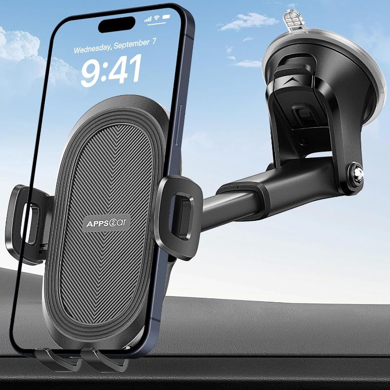 Photo 1 of APPS2Car Suction Cup Phone Mount, Universal Phone Holders for Your Car Windshield/Dashboard/Window, Cell Phone Holder Car with Sticky Gel Pad, Compatible with iPhone, Samsung, All Cellphone
