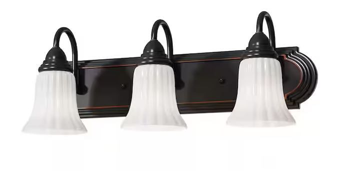 Photo 1 of 24 in. 3-Light Bronze Bathroom Vanity Light with White Glossy Glass Shade, No Bulbs Included


