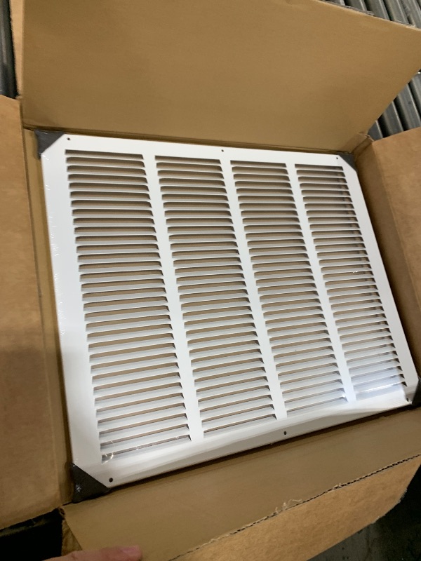 Photo 1 of Fits 20x16 Duct Opening Stamped Steel Return Air Grille Vent Cover Grille for Sidewall and Ceiling in White Surface Dimensions: 21.75"W X 17.75"H (20" W x 16" H Duct Opening)