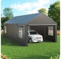 Photo 1 of [PARTS ONLY] NETAJE 13'x25' Heavy Duty Portable Outdoor Garage Carport with Side-Opening Door, Roll-up Windows, Four-Hole Base for Car, Black
