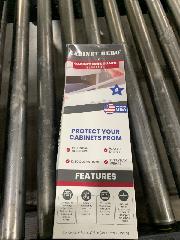 Photo 1 of Cabinet Hero Slimline Cabinet Edge Protector - Prevents Chipping, Wear, Discoloration - Drawer Edge Guard, Bumper for Drawer - Easy Slip-On Installation - 3/4" Thick, 18" Length, Clear, Pack of 4