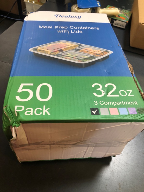 Photo 1 of 50 Pack (100-Piece) 32 oz Meal Prep Containers Reusable with Lids 3-Compartment, To Go Take Out Plastic Food Storage Containers, Sturdy Leakproof Food Safe, Microwave Freezer Dishwasher Safe, Black