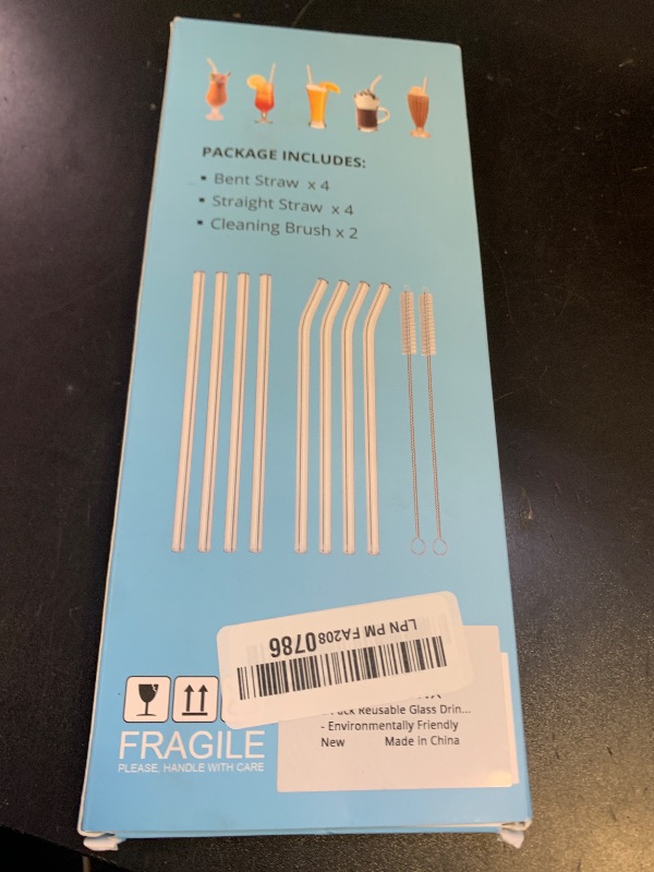 Photo 1 of 10-Piece Reusable Glass Drinking Straws - 10" x 10 mm - Smoothie Straws for Milkshakes, Frozen Drinks, Smoothies, Bubble Tea - Environmentally Friendly