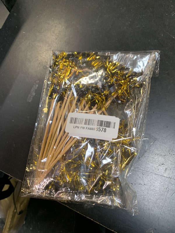 Photo 1 of 30 PCS Foil Firework Cupcake Toppers Sparkle Tinsel Cake Toppers Happy Birthday Cake Decorations Tinsel Drink Cocktail Picks for Fireworks Theme Birthday Wedding Graduation Party Supplies Black Gold