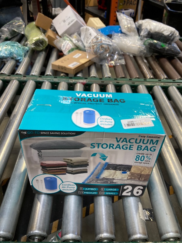 Photo 1 of 26 Pack Vacuum Storage Bags with Portable Rechargeable Wireless Electric Pump, Vacuum Seal Space Saver Bags for Clothing, Pillows, Blanket, Bedding, Comforters