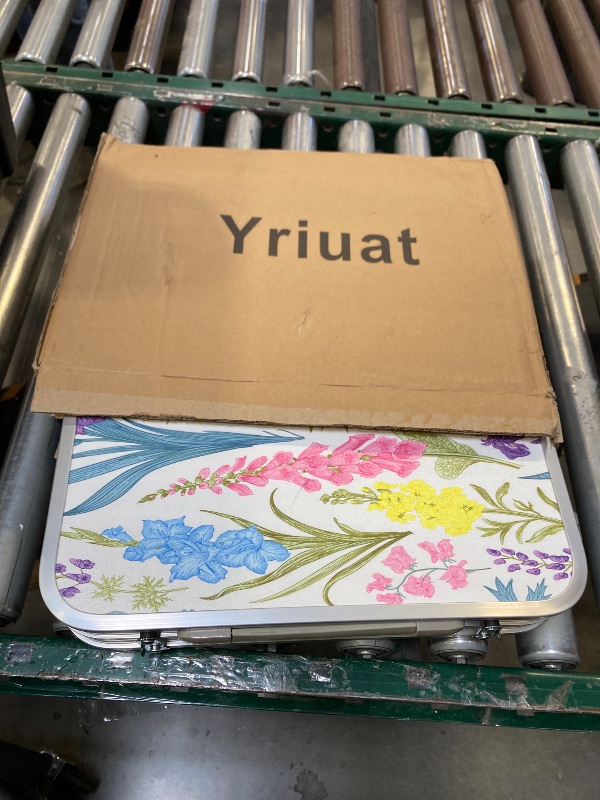 Photo 1 of Yriuat Folding Camping Table 2ft Portable Pinic Table Adjustable Height Small Card Table Aluminum Foldable Lightweight with Carry Handle for Outdoor Indoor Hiking Camp BBQ Beach (Blooming Floral)