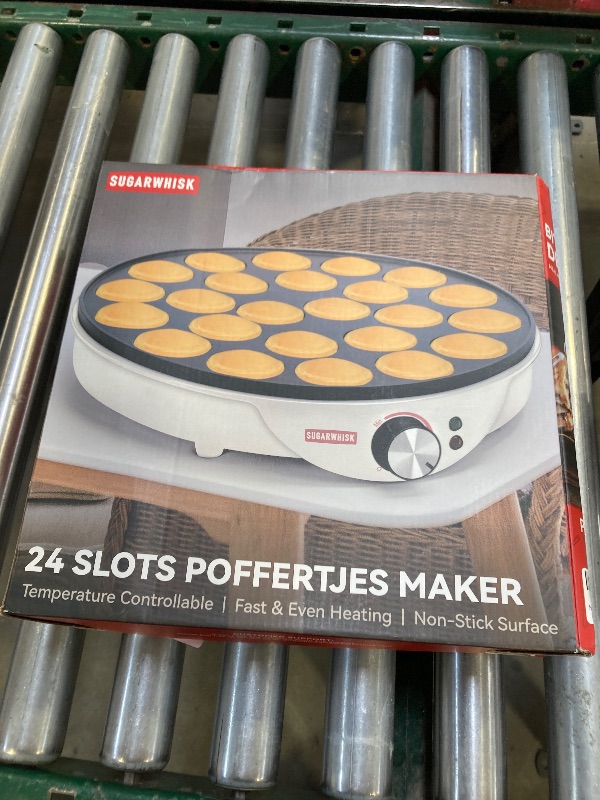 View 2 of SugarWhisk 24 Slots Mini Pancakes Maker, Poffertjes Maker Pan, Thin Ebelskiver Aebleskiver Pan, Electric Pancakes Maker, Dutch Pancake Machine, Browning Controllable, with Brush & Forks, White
