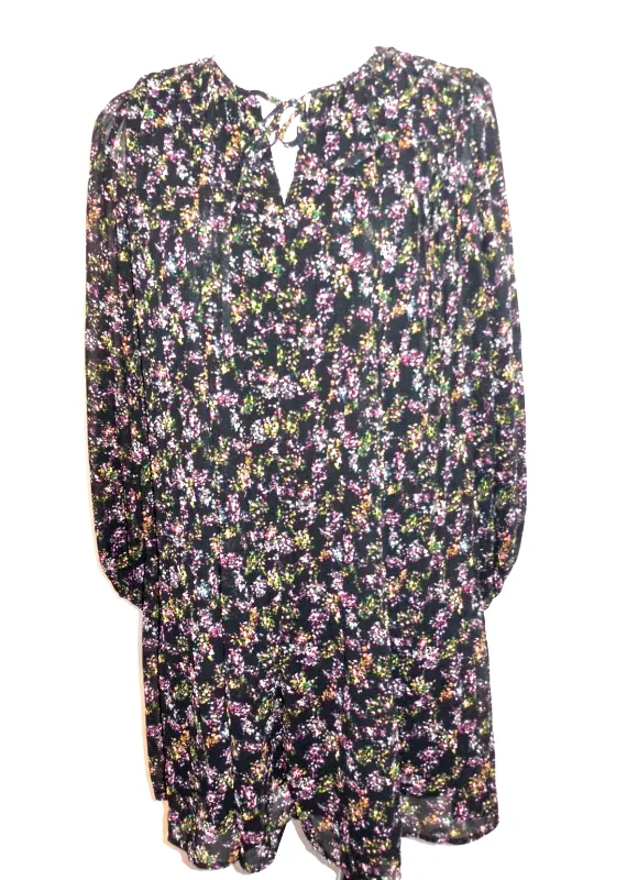 View 1 of A New Day Black Floral Long Sleeve Flowy Boho Swing Dress 1x