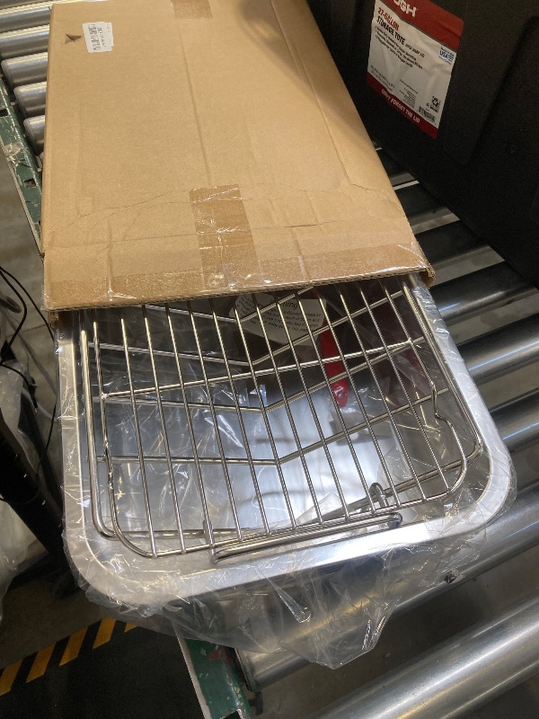 Photo 1 of 15.5 Inch Stainless Steel Roasting Pan with V-Shaped & Flat Cooling Rack, 6 PCS Set with Meat Claws Pastry Brush, Heavy Duty Deep Turkey Roaster Oven Safe Dishwasher Safe for Chicken Ham Lasagna