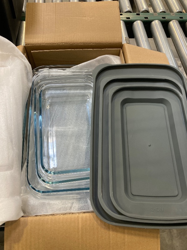 Photo 1 of 8-Piece Deep Glass Baking Dish Set with Plastic lids,Rectangular Glass Bakeware Set with Lids, Baking Pans for Lasagna, Leftovers, Cooking, Kitchen, Freezer-to-Oven and Dishwasher, Gray