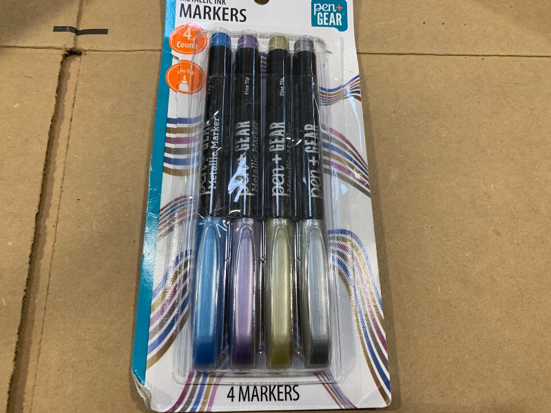 Photo 1 of (4 Pack) Pen+Gear Permanent Markers, Fine Tip, Assorted Metallic Colors, 4 Count
