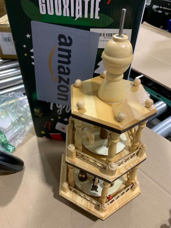 Photo 1 of 17 Inches Wooden Christmas Pyramid with 6 Candle Holders- Nativity Scene Set-Under The Christmas Tree - Table Top Holiday Decor - 3 Tiers Carousel (ONE)