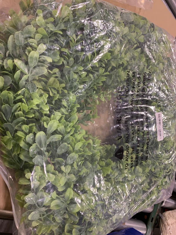 Photo 1 of 26'' Large Boxwood Wreath for Front Door, Porch, Window- Artificial Boxwood Leaves Greenery Outdoor Wreath for Home, Farmhouse Wall Decor- Spring, Summer, Fall, All Seasons (Green)