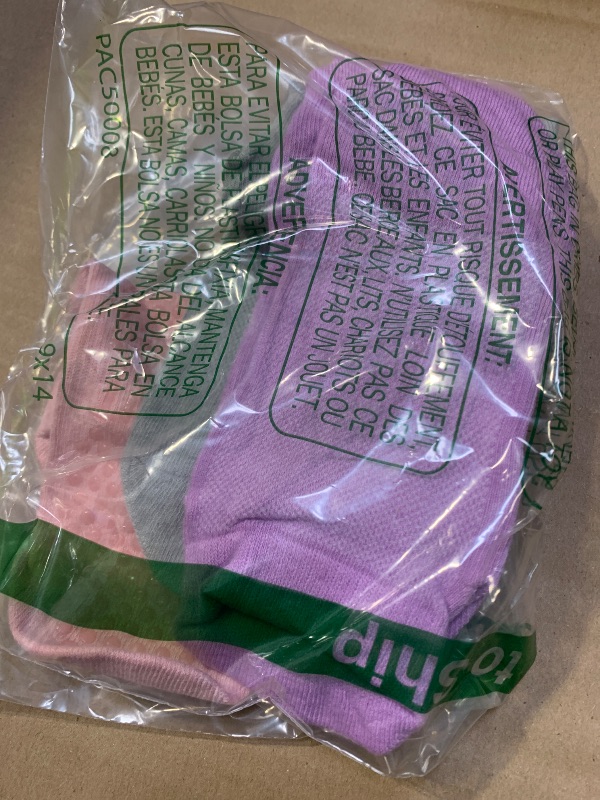 Photo 1 of 3pcs only   Grip Socks Pilates Socks for Women Non Slip Yoga Athletic for Barre Travel (US, Numeric, 5, 9, Regular, Regular, 4, Purple/Pink Grey)