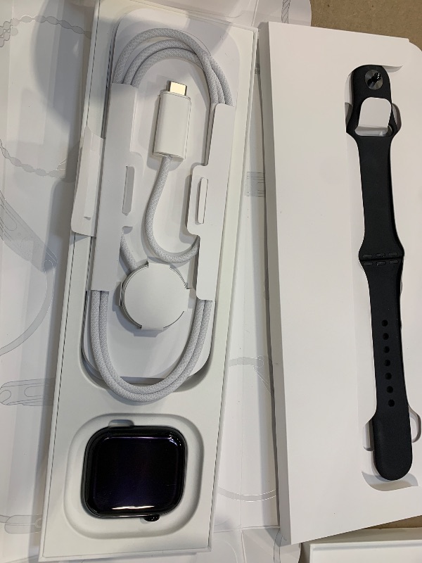 Photo 1 of Apple Watch Series 10 [GPS 42mm case] Smartwatch with Jet Black Aluminum Case with Black Sport Band - S/M. Fitness Tracker, ECG App, Always-On Retina Display, Water Resistant (item is locked from previous owner)