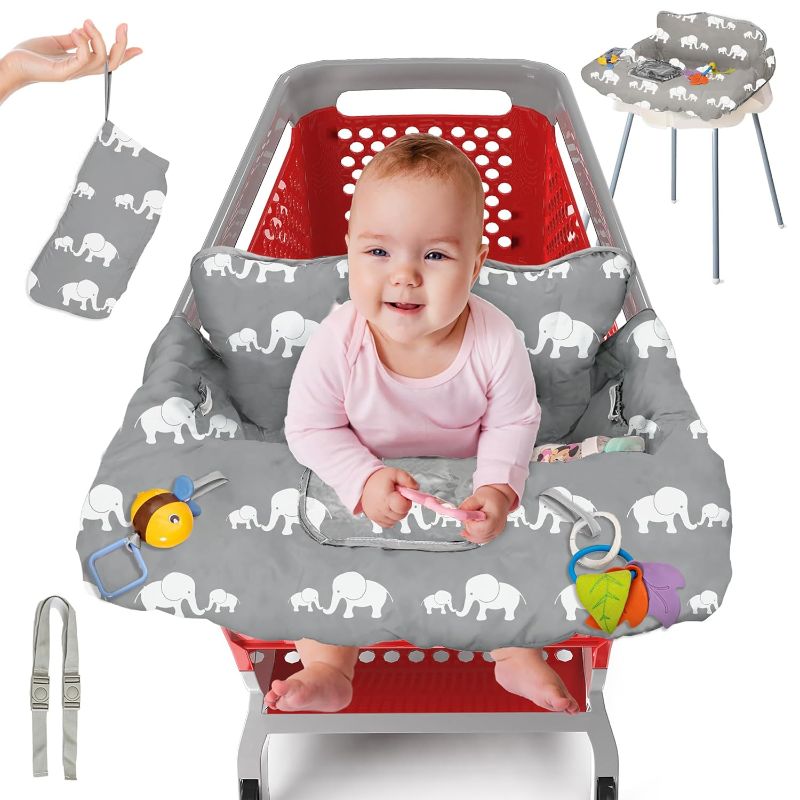 Photo 1 of PILLANI Shopping Cart Cover for Baby, High Chair Cover for Restaurant Seat - Grocery Cart Cover for Baby Girl and Boy, Comfortable Cotton Buggy Covers for Babies - Padded Toddler Shopping Cart Cover