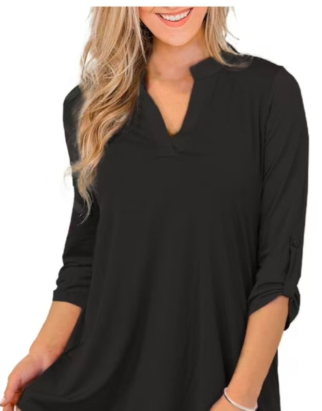 Photo 1 of SIZE 1X WOMEN'S 3/4 SLEEVE BLACK TUNIC TOP