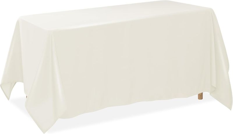 Photo 1 of Lann's Linens 90 x 132 Inch Rectangular Tablecloth, Washable Polyester Fabric Table Cloth for Dining Tables, Parties, Restaurants, Weddings - Ivory