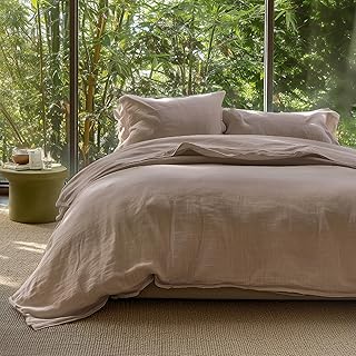 Photo 1 of Bedsure 3 PIECE Muslin Duvet Cover Oversized King - Cotton Blend Rayon Derived from Bamboo, Cooling Duvet Covet for Hot Sleepers - Ultra-Soft & Breathable Bedding Set for All Seasons(Linen, 120"x98")