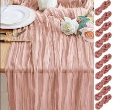 Photo 1 of 10 Pack Cheesecloth Table Runner - 13.3Ft Dusty Rose Boho Gauze Cheese Cloth Table Runner 35x160 Inch Long Romantic Sheer Table Runner for Wedding Bridal Baby Shower Birthday Party Table Decoration