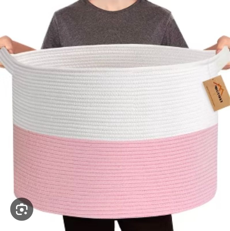 Photo 1 of LARGE PINK COTTON ROPE STORAGE BASKET