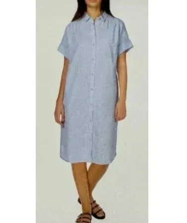 Photo 1 of SIZE L WELL WORN LINEN BLEND LIGHT BLUE DRESS