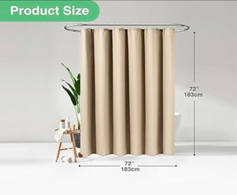 Photo 1 of Beige fabric shower curtain waffle texture, with clips